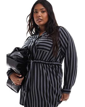 Yours Camisa Gris Y Negra A Rayas Utilitaria De Estilo Túnica De - Negro