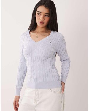 GANT V-neck Cable Knit Jumper - Purple