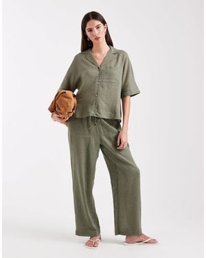 ONLY Linen Blend Wide Leg Trouser Co-ord - Green