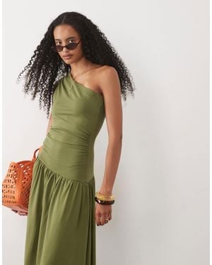 ASOS Ruched One Shoulder Dropped Waist Maxi Dress - Green