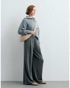 Oysho Long Wide Leg Trousers With Modal - Blue