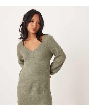 JDY Petite V-neck Knitted Mini Dress - Green