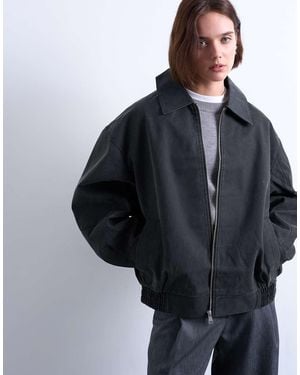 TOPSHOP Faux Suede Super Oversized Quilted Lined Bomber Jacket With Patch Pockets - Blue