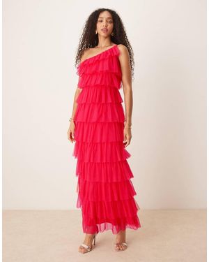 ANAYA Maxi Jurk Met Blote Schouder, Stroken En Ruches - Rood