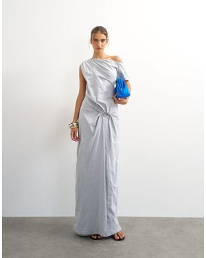 TOPSHOP Premium baumwollmix-jersey-maxikleid mit drapierung und asymmetrischem schnitt - Weiß
