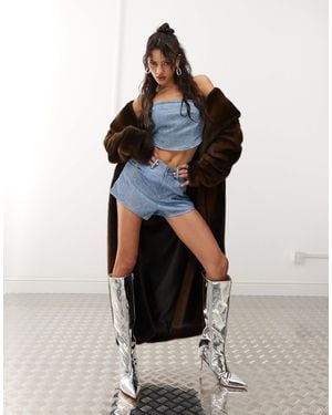Amy Lynn High Shine Metallic High Waisted Hotpants Co-Ord - Blue