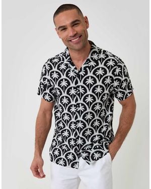 Threadbare Palm Tree Print Short Sleeve Shirt - Black