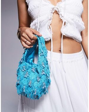 River Island Embellished Satin Grab Bag - Blue