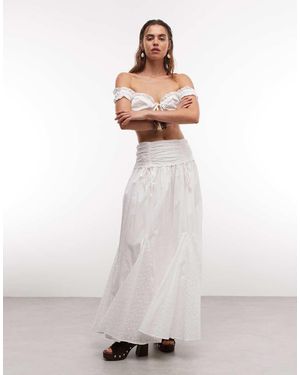 Wanderdoll Emmy Cotton Broderie Foldover Waist Maxi Skirt Co-ord - White