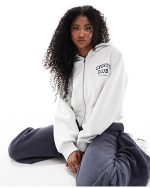 4th & Reckless Sweat à capuche oversize zippé avec motif sports club et logo - chiné - Gris