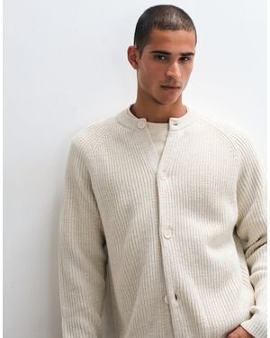 ASOS Oversized Knit Fisherman Rib Crew Neck Cardigan - Natural