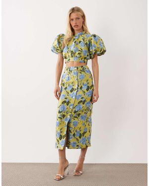 Sister Jane Dream Seagrass Jacquard Mid Rise Midi Skirt Co-Ord - Green