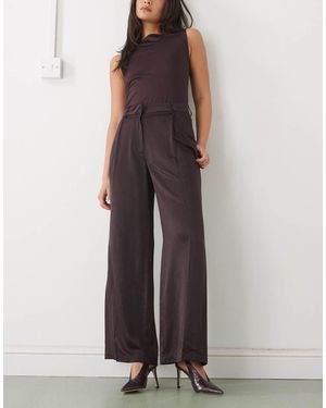 Monki Satin Wide Leg Tailored Trousers - Brown