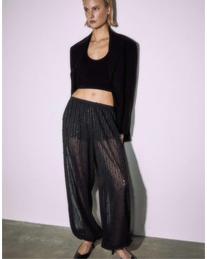 Stradivarius – pailletten-ballonhose - Schwarz