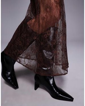 New Look Satin Lace Asymmetric Midi Skirt - Blue