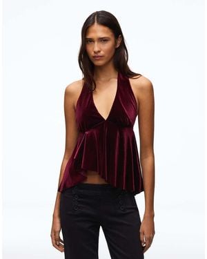 Bershka Velvet Halter Top - Red