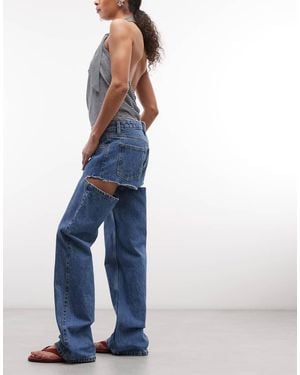 Monki Vaqueros Lavados De Corte Suelto Con Aberturas Para Festivales-Azul