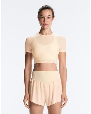 Oysho Short-Sleeved Sheer Tank Top - Natural