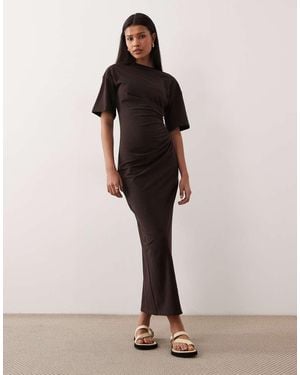 ASOS Side Ruched T-shirt Midi Dress Chocolate - Brown