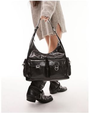 TOPSHOP Tessie Slouchy Multi Pocket Tote Bag - Black