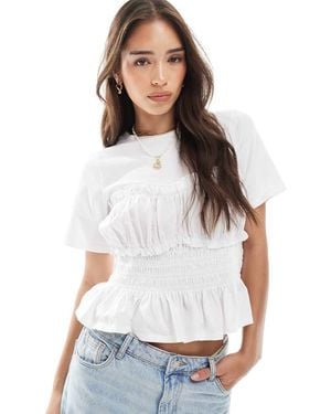 Pieces Ruched Bodice T-Shirt - White