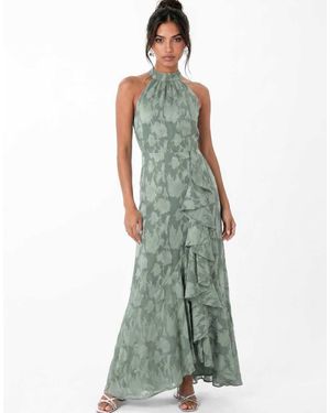 ANAYA Halter Neck Waterfall Ruffle Maxi Dress - Green