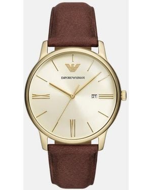 Emporio Armani Three-Hand Date Leather Watch - White