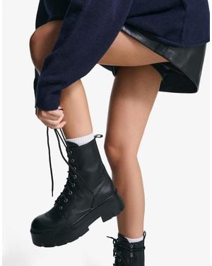 Bershka Lace Up Track Sole Ankle Boots - Blue