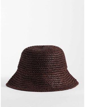 ASOS Crocheted Straw Packable Bucket Hat - Brown