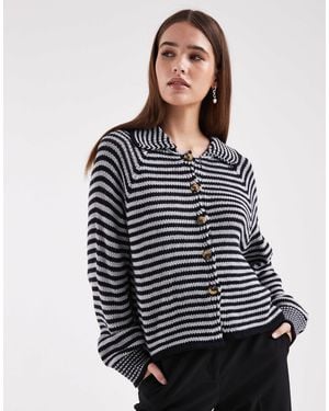Collusion Knitted Stripe Raglan Cardi - Blue