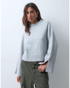 ASOS Knitted Long Sleeve Slit Detail Sweater - Gray