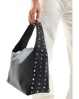Glamorous Studded Shoulder Tote Bag - Black