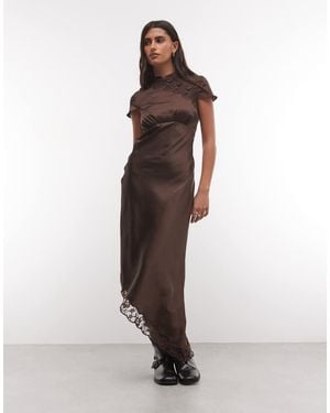 Reclaimed Vintage Mandarin Collar Maxi With Asymmetric Hem - Brown