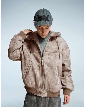 Bershka Boxy Hooded Jacket - Brown
