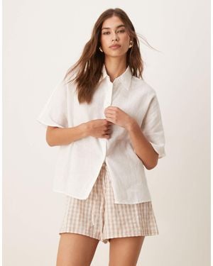 Mango Chemise à manches courtes en lin mélangé - Neutre