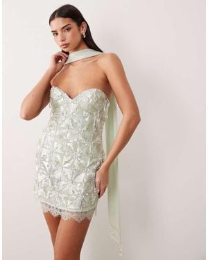 ASOS Embellished Molded Cups Mini Dress With Scarf Detail - White