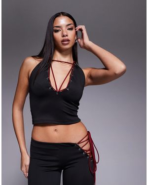 I.AM.GIA Onyx - crop top d'ensemble dos nu avec œillets et liens contrastants - et rouge - Gris
