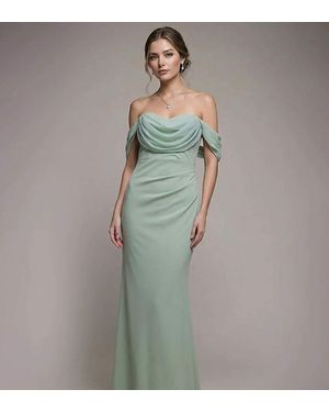 Goddiva Petite Bardot & Chiffon Cowl Maxi Dress - Green