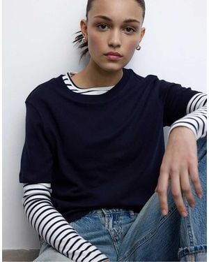 Stradivarius Basic Regular Fit Heavy Weight T-Shirt - Blue