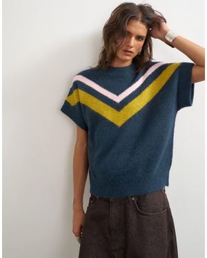 TOPSHOP Knitted Fluffy Short Sleeve Top With Wool - Blue