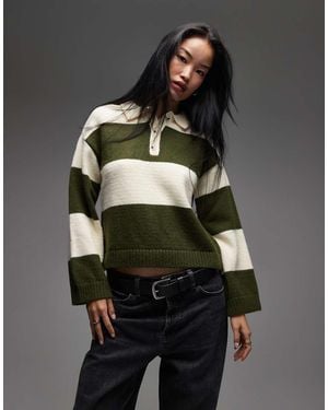 ASOS Top Estilo Rugby A Rayas Extragrande De Punto Con Cuello De Popelina En Contraste De - Verde