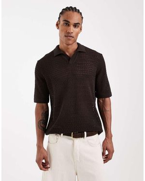 Only & Sons Polo Marrón Chocolate Con Muesca En El Cuello De Punto Calado De - Negro