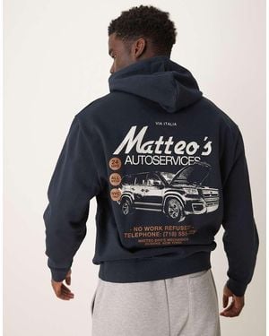 ASOS Sudadera Azul Marino Con Capucha Y Estampado De Coche En El Pecho Y La Espalda De