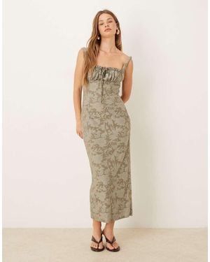 ASOS Ruched Bust Corset Detail Midi Dress - Natural