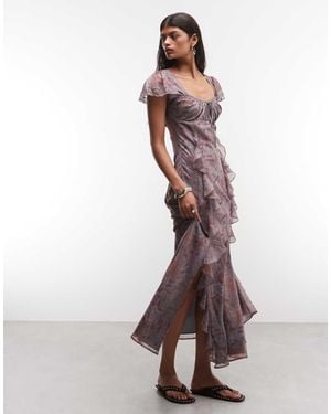 Reclaimed Vintage Maxi Dress With Godet Ruffles And Splits - Multicolour