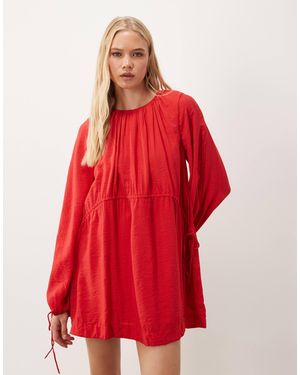 ASOS Crew Neck Mini Dress With Ruched Waist Channel And Blouson Sleeves - Red
