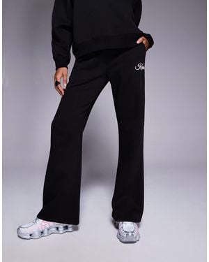Kaiia Cotton Rich Script Logo Wide Leg jogger Co-ord - Black