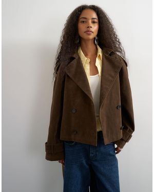 TOPSHOP Faux Suede Belted Trench Coat - Brown