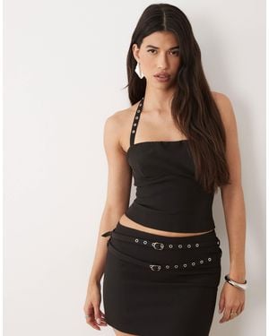 Kaiia Exclusive 90S Eyelet Buckle Detail Halterneck Top Co-Ord - Black