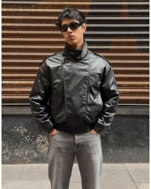 Bershka Faux Leather Jacket - Black